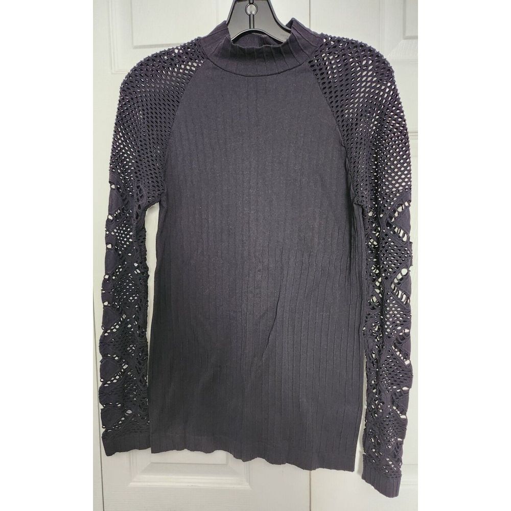 Bongo Black Long-Sleeve Crochet & Ribbed‎ Knit Top L/XL
